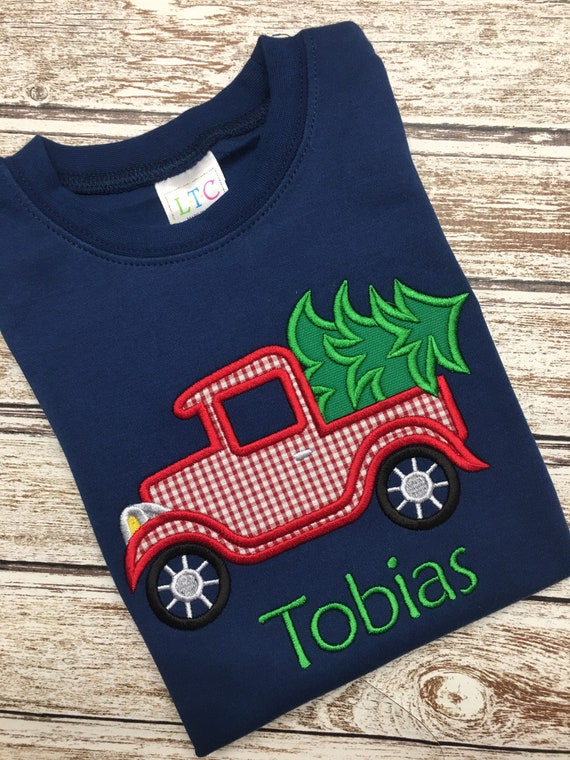 Personalized Boys Christmas Shirt: Red Truck Applique