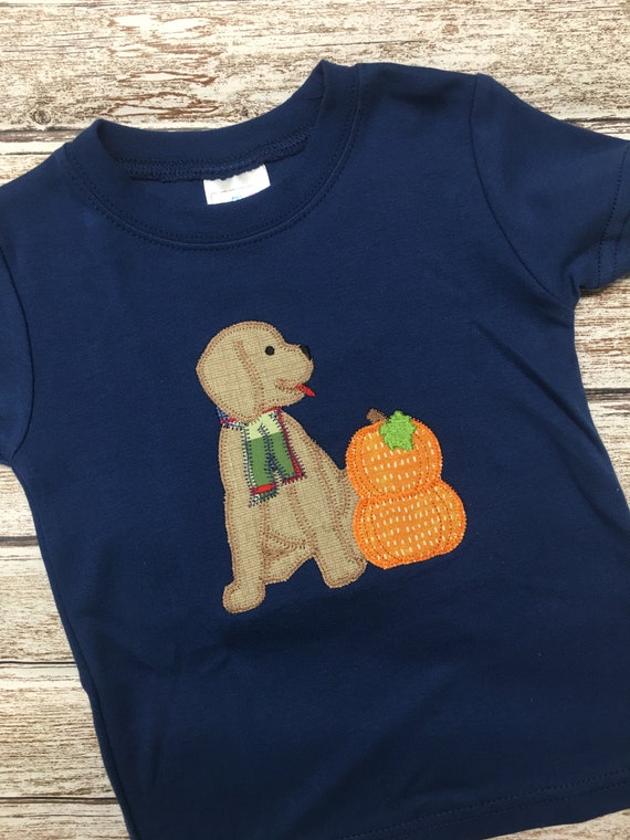 Boys Thanksgiving Shirt: Puppy Applique, Navy Fall Tee
