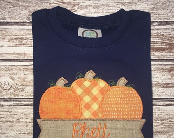 Boys FALL shirt; Boy's pumpkin shirt; Boy's pumpkin patch shirt; Boy's navy shirt; short or long sleeve