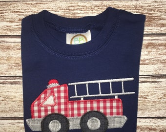 Combishort imprimé camion de pompier : tenue bleu marine pour bébé