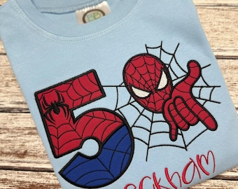 Chemise d'anniversaire personnalisée Spidey - Bleu glacier - Numéros d'anniversaire 1 à 6 pour garçon