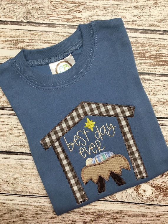 Boy’s CHRISTMAS shirt; Nativity; slate blue shirt; long sleeve; short sleeve; toddler boy Christmas shirt
