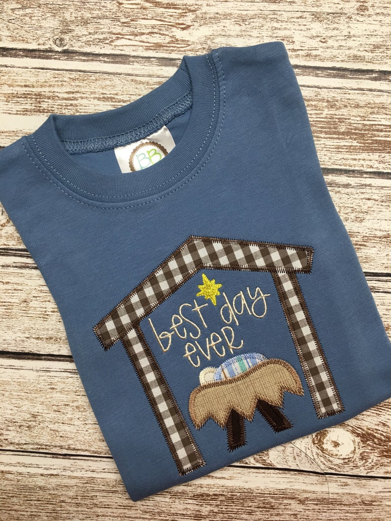 Boy’s CHRISTMAS shirt; Nativity; slate blue shirt; long sleeve; short sleeve; toddler boy Christmas shirt bild 1