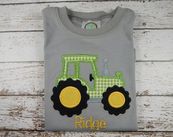 Boys Tractor Shirt: Green Applique Birthday Outfit