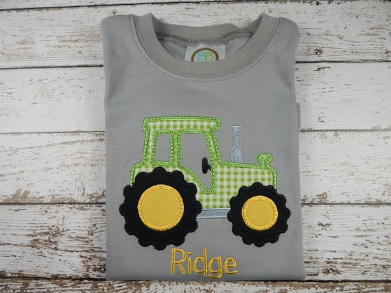 Boys Tractor Shirt: Green Applique Birthday Outfit