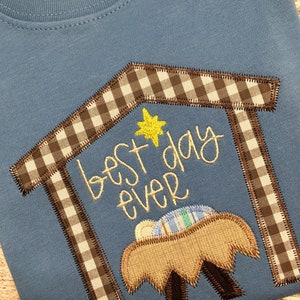 Boy’s CHRISTMAS shirt; Nativity; slate blue shirt; long sleeve; short sleeve; toddler boy Christmas shirt bild 2