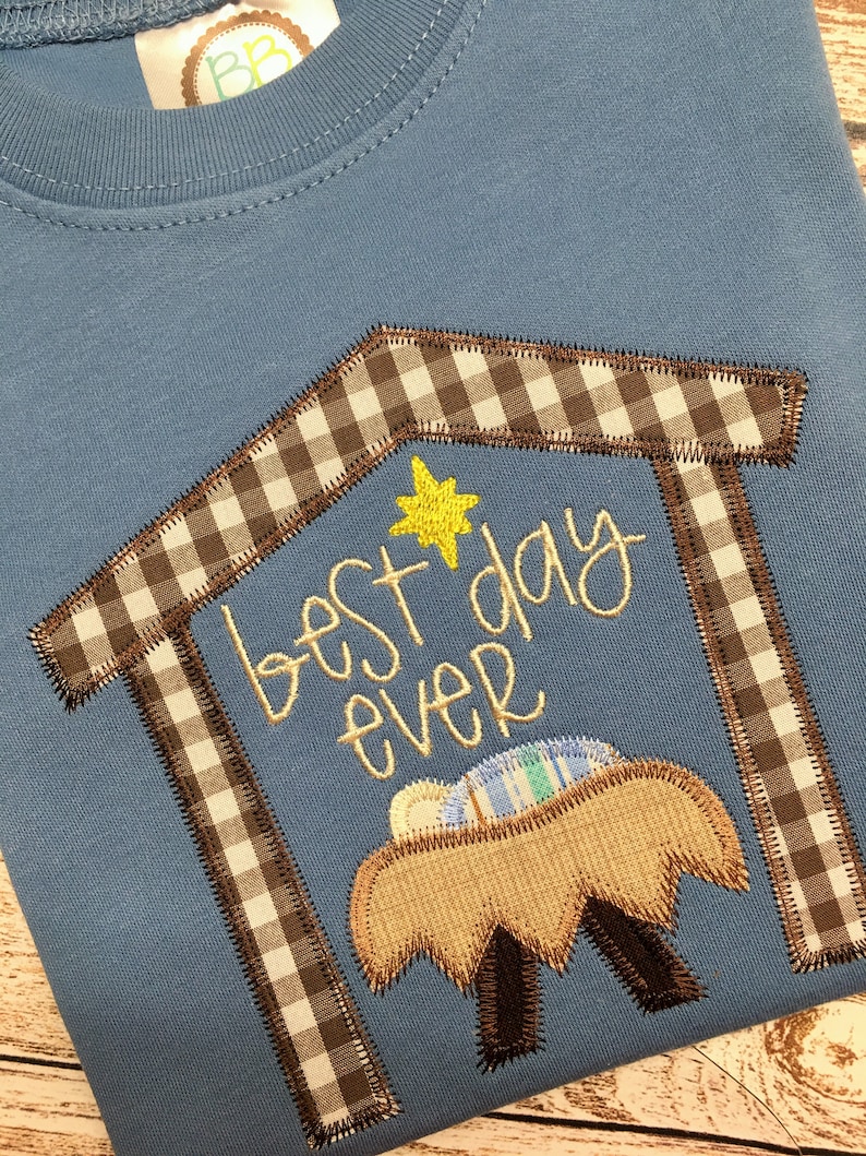 Boy’s CHRISTMAS shirt; Nativity; slate blue shirt; long sleeve; short sleeve; toddler boy Christmas shirt bild 2