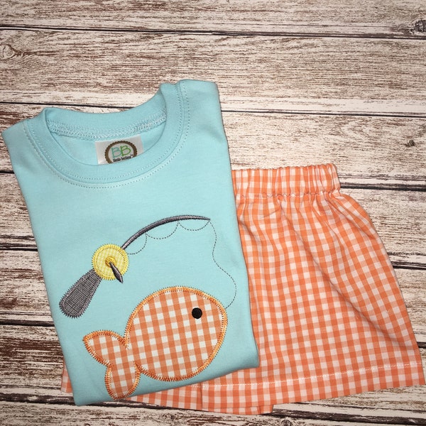 FISH short set; Boy's SUMMER short set; FISH shirt; Fish bodysuit, fish, orange shorts,