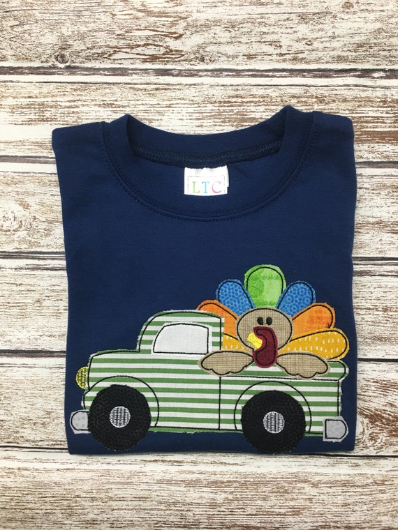 Toddler Boy Thanksgiving Shirt: Turkey Truck Applique