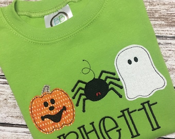 Boy's HALLOWEEN shirt; Halloween shirt; Pumpkin, spider, ghost; short sleeve shirt; long sleeve shirt;