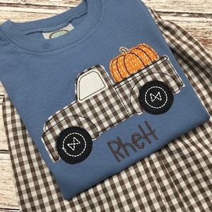 Boy&#39;s Fall shirt; Boy&#39;s pumpkin shirt; Pumpkin truck; Pumpkin; Pumpkin Patch; Brown truck; Boy&#39;s Fall short set; THANKSGIVING SHIRT