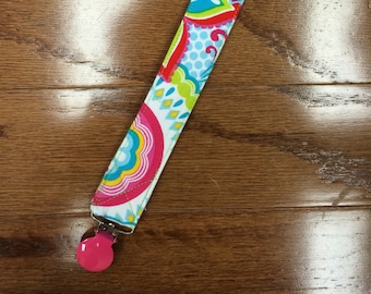 Lime/Teal/Pink Floral Medallion Pacifier Clip