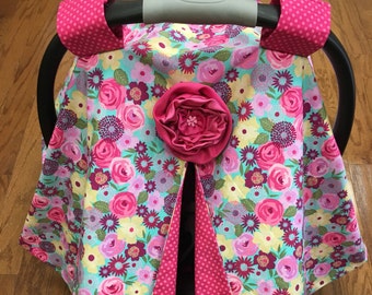 Pink/Lilac/Teal Floral Car Seat Canopy