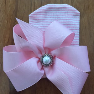 Pink Pearl Triple Bow Hospital Beanie