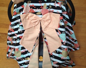 Striped Floral Car Seat Canopy