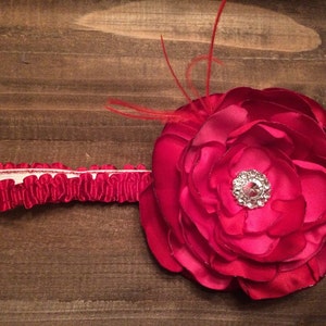 Red & Hot Pink Flower Headband with Rhinestone Button