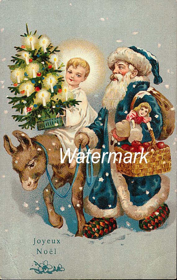 Sewing XM38 Christmas Holiday Post Card Fabric Panel Quilt Block Applique DIY Quilting Craft Decoupage Vintage Antique Image