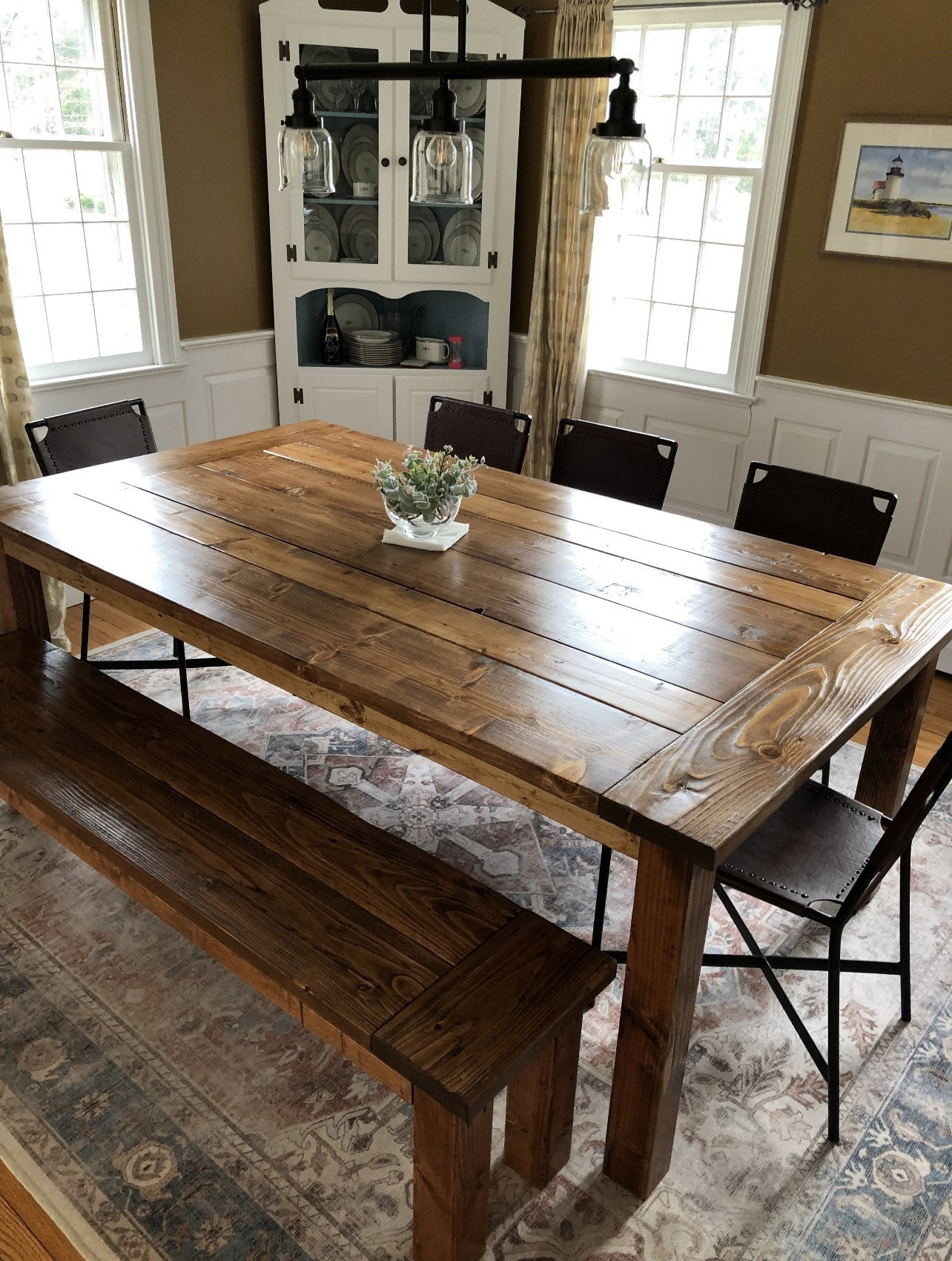 Farmhouse Dining Table W/ Bench breadboard Parson Style - Etsy
