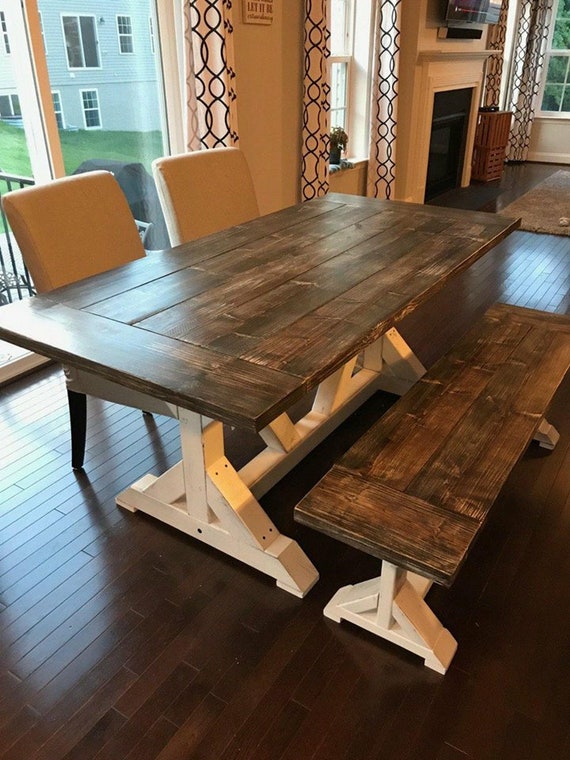 Farmhouse Trestle Table Distressed Top, Distressed Farmhouse Dining Table