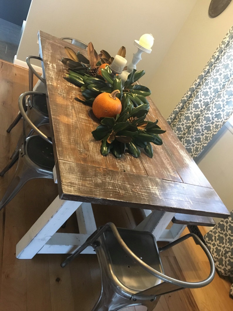 Farmhouse Dining Table W/ Truss Beam Legs Distressed top &amp; | Etsy