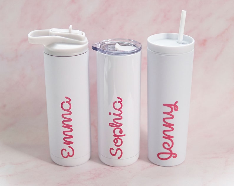 Personalized Island Water Bottle, Custom Lover Tumbler, White Island Inspired Tumbler, Bridesmaids Gift, Tropical Themed Gift, bacherlorette image 1