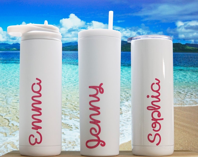 Personalized Island Water Bottle, Custom Lover Tumbler, White Island Inspired Tumbler, Bridesmaids Gift, Tropical Themed Gift, bacherlorette image 8