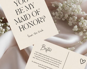 Bridesmaid Proposal Card Template,Minimal Modern Aesthetic, Will You Be My Bridesmaid/MOH, Canva Editable Proposal Note, Digital Download