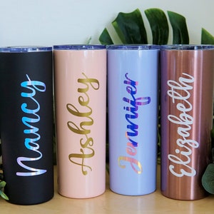 Personalized Tumbler, Insulated 20 oz Tumbler, Custom Tumbler Name, Tumbler with Straw, Skinny Tumbler, Bridesmaid Proposal, Bridesmaid Gift