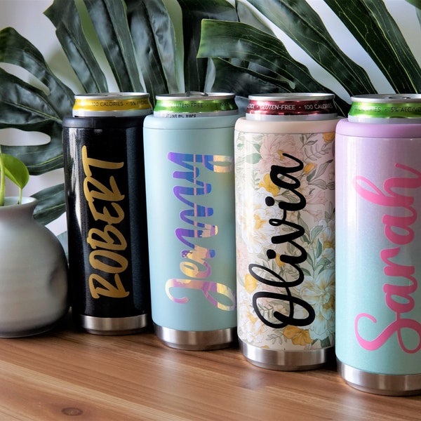 Personalized Skinny Can Cooler, Slim Can Cooler for Seltzers, Stainless Steel Insulated Cooler, Summer Drink, Pool Favors for Bachelorette