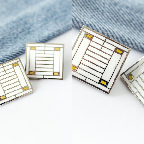 Vintage RARE Acme Studios PRAIRIE Ear Studs/Clips by Frank Lloyd Wright Enamel Cloisonné 80s 90s Memphis Brooch Graphic Fashion Costume