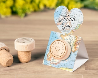 Wedding Favors Wine Stopper Personalized with Custom Pop up Stopper Vintage Map Card - Original idea - Travel Wedding Favors - Free Shipping