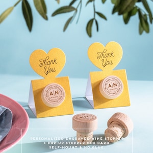 Bruiloft bedankje wijnstopper gepersonaliseerd met bedankje METALLIC GOUD pop-up stopper standaard KAART - Origineel idee - Gratis verzending