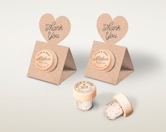 Wedding Favors - Personalized Wine Cork Stopper with Thank You KRAFT Pop-up Stopper Stand CARD - Original idea - Free Shipping