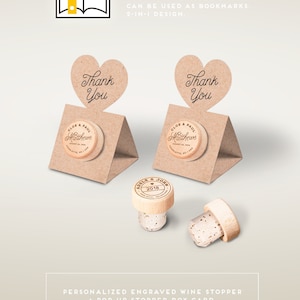 Wedding Favors - Personalized Wine Cork Stopper with Thank You KRAFT Pop-up Stopper Stand CARD - Original idea - Free Shipping