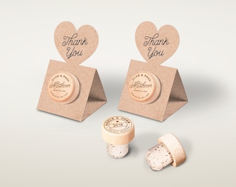 Original Wedding Favors - Personalized Wine Cork Stopper with Thank You KRAFT Stand Card - Original idea - Free Shipping