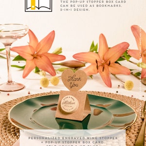 Cadeaux de mariage - Bouchon de liège personnalisé avec carte de remerciement Bouchon pop-up KRAFT - Cadeau de mariage pour couple