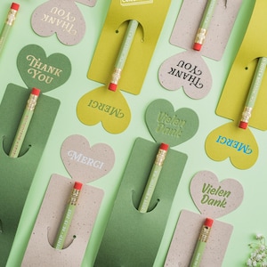 Cadeau de mariage pour des invités - Ensemble crayon et carte de remerciement - Crayon personnalisé + signet réutilisable
