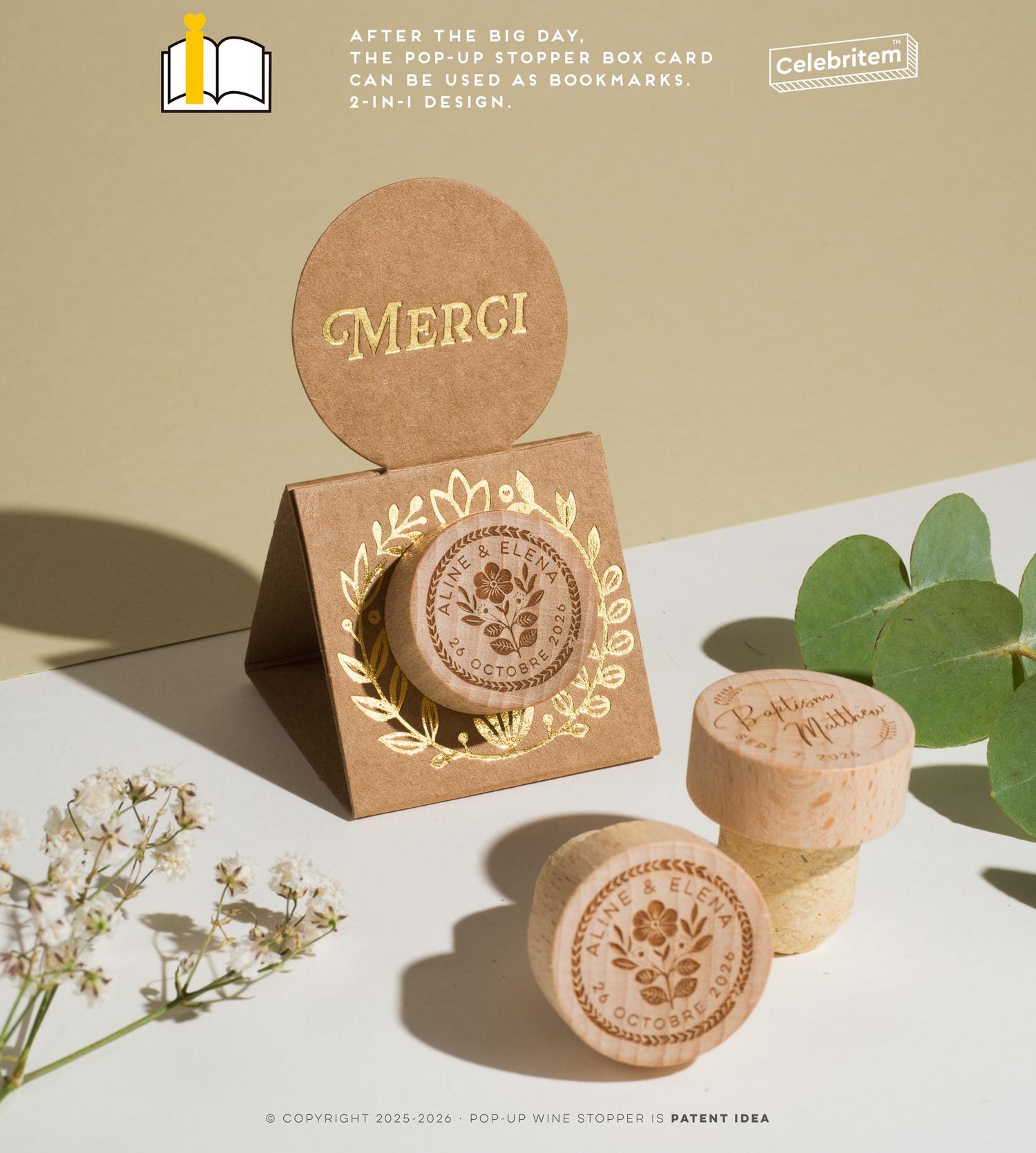 Bouchon de vin personnalisé avec carte pop-up en aluminium Bouchon de vin personnalisé avec carte pop-up en aluminium