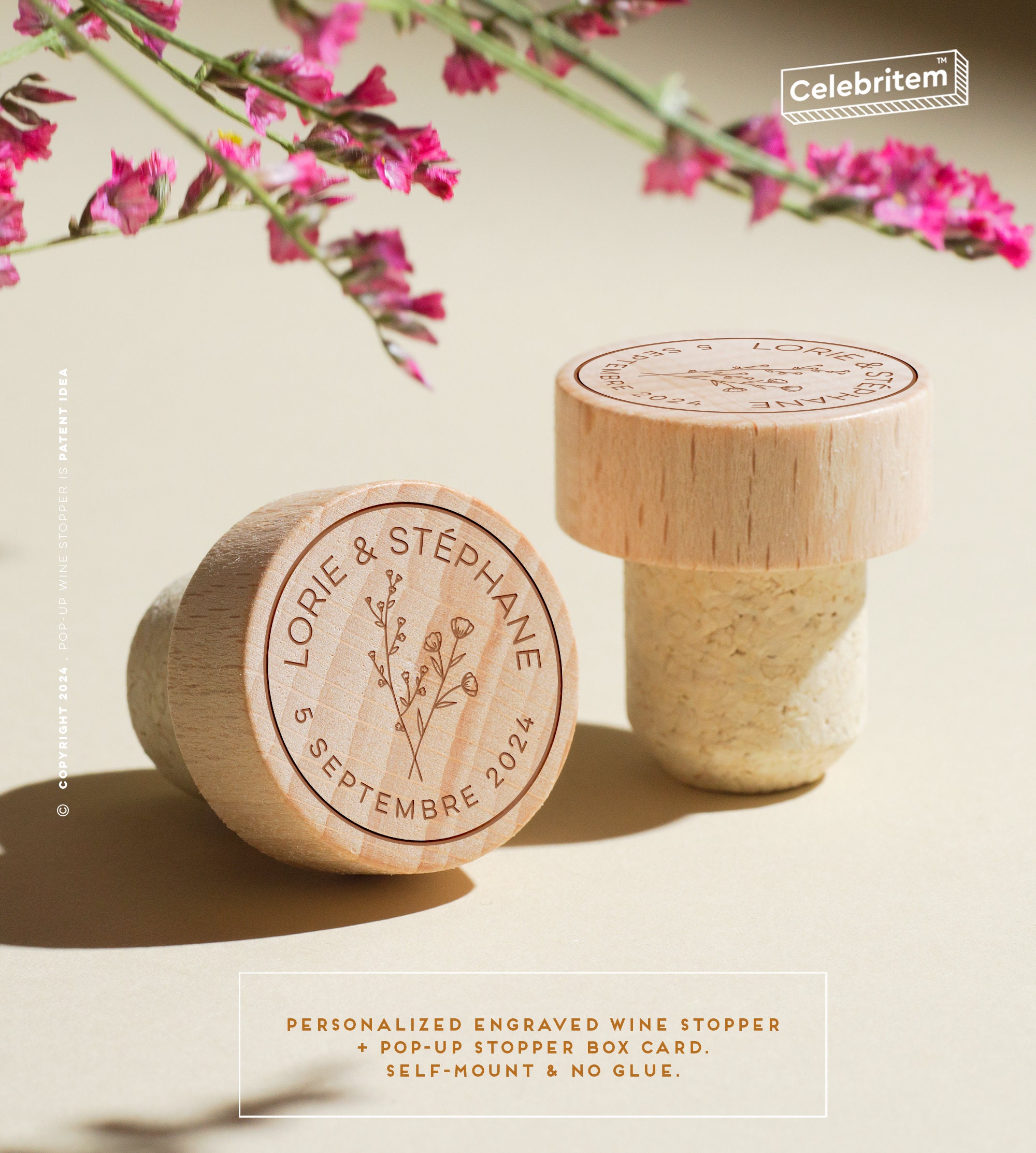 Personalized Wine Cork Stopper Favors - Classic Wedding - Kraft Wedding - Personalized Summer Wedding Favor