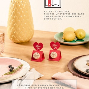 Bouchon de liège de vin personnalisé avec carte de stand de bouchon pop-up rouge - idée originale - livraison gratuite - cadeaux de mariage