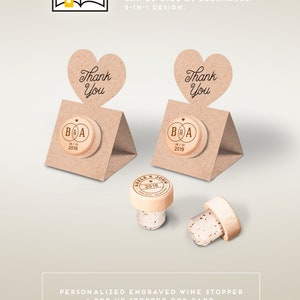 Wedding Favors - Personalized Wine Cork Stopper with Thank You KRAFT Pop-up Stopper Stand CARD - Original idea - Free Shipping