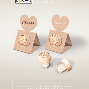 Wedding Favors Wine Stopper Personalized with Cheers KRAFT Pop-up Stopper Stand Card - Original idea - Free Shipping