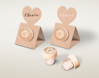 Wedding Favors Wine Stopper Personalized with Cheers KRAFT Pop-up Stopper Stand Card - Original idea - Free Shipping