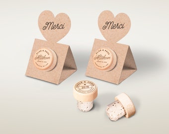 Cadeaux invites mariage Favors - Personalized Wine Cork Stopper with Merci KRAFT Pop-up Stopper Stand Card - Original idea - Free Shipping