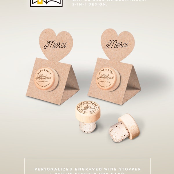 Cadeaux invites mariage Favors - Bouchon de vin personnalisé avec carte Merci KRAFT Pop-up Stopper Stand - Idée originale - Livraison gratuite