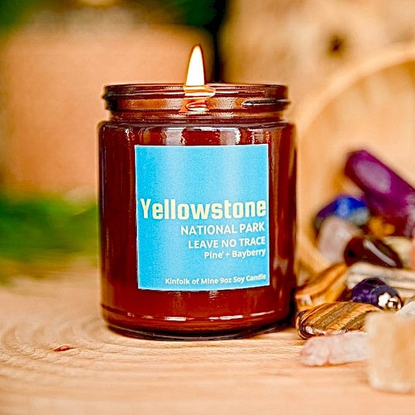 Yellowstone National Park Soy Wax Candle | Public Lands | Nature Lover | Gift under 25 | Scented Candle | Kinfolk of Mine | Gift Box Option