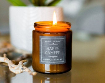 Happy Camper Soy  Candle | Gift Under 25 | White Elephant Gift | Outdoor Enthusiast Gift | Vegan | Kinfolk of Mine | Gift Box Option