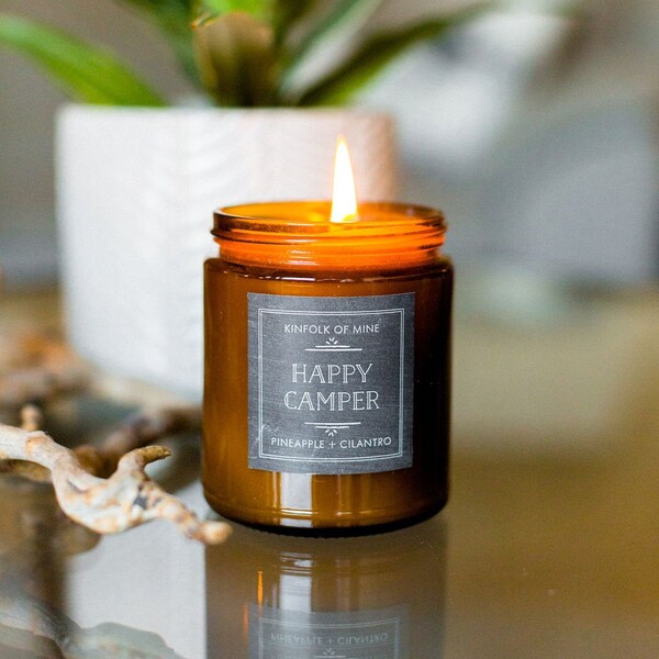 Happy Camper Soy  Candle | Gift Under 25 | White Elephant Gift | Outdoor Enthusiast Gift | Vegan | Kinfolk of Mine | Gift Box Option