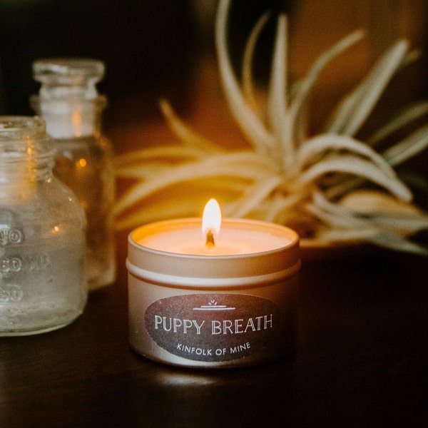 Puppy Breath Soy Wax Candle | Dog Lovers | Pet Adopt | Gift Under 15 | White Elephant Gift | Vegan | Kinfolk of Mine | Gift Box Option