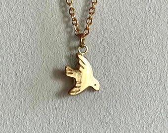 Tiny Brass Bird Pendant Necklace: Handmade Minimalist Jewelry